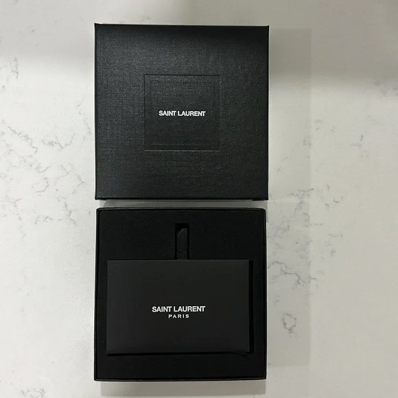 Saint Laurent "For You" YSL Black Leather Metal Purse Travel Compact Mirror NIB - Picture 5 of 8